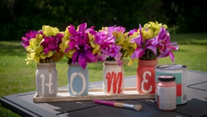 painted mason jars with flowers, home